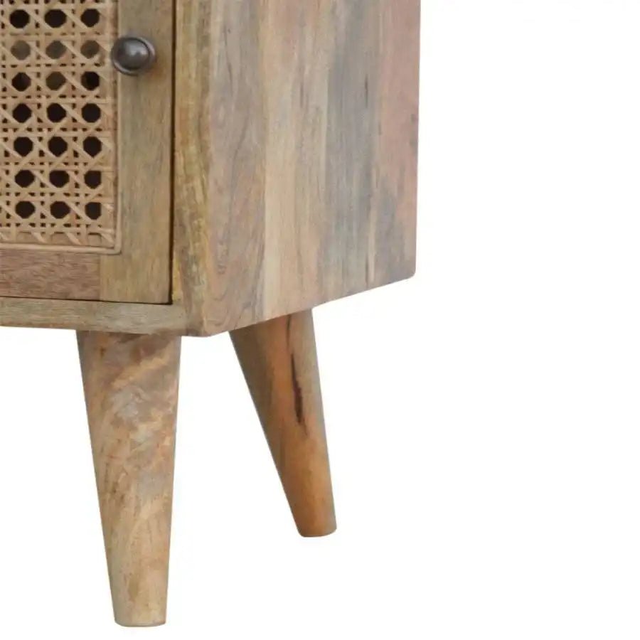 Oak - ish Finish Bedside With Ratten Door - Price Crash Furniture