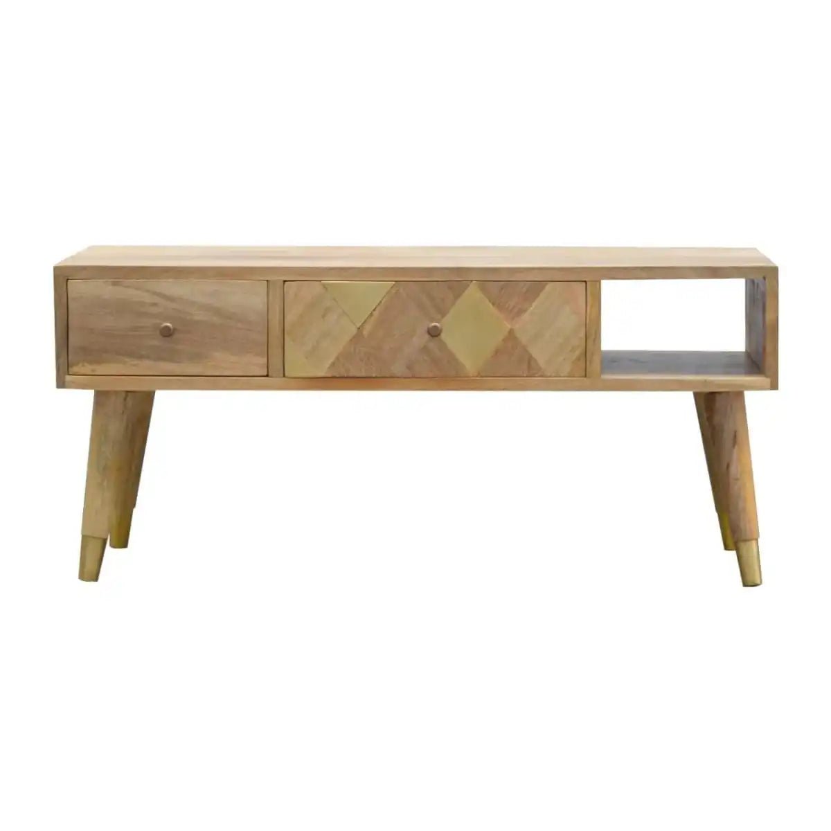 Oak - ish Gold Brass Inlay Media Unit TV Stand - Price Crash Furniture