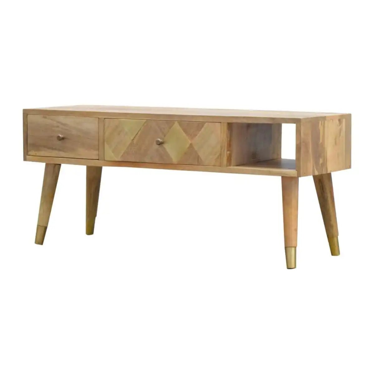 Oak - ish Gold Brass Inlay Media Unit TV Stand - Price Crash Furniture