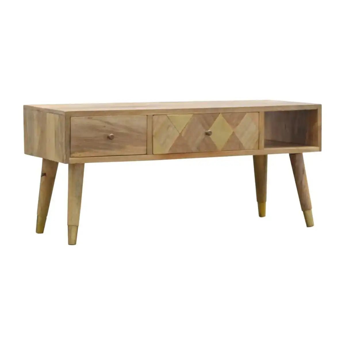 Oak - ish Gold Brass Inlay Media Unit TV Stand - Price Crash Furniture