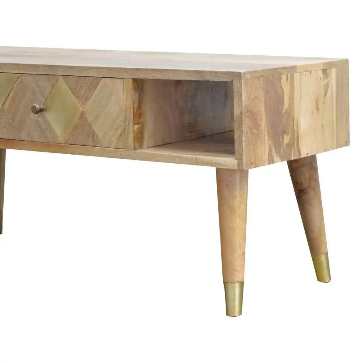 Oak - ish Gold Brass Inlay Media Unit TV Stand - Price Crash Furniture