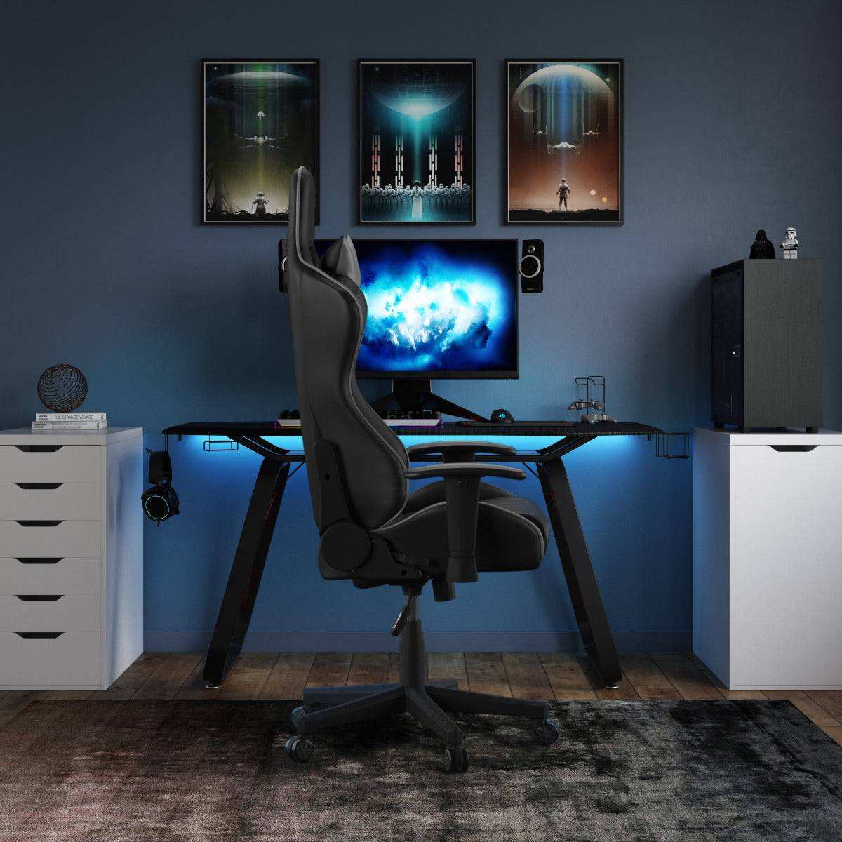 Oblivion Carbon Fibre Effect Gaming Desk with Storage by Alphason - Price Crash Furniture
