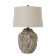 Ochre Carved Textured Table Lamp With Linen Shade - Price Crash Furniture