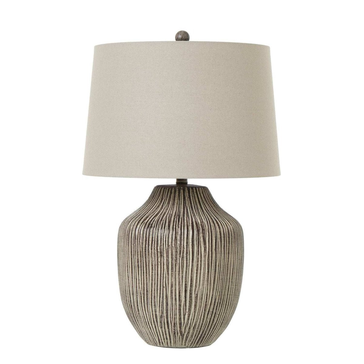 Ochre Carved Textured Table Lamp With Linen Shade - Price Crash Furniture