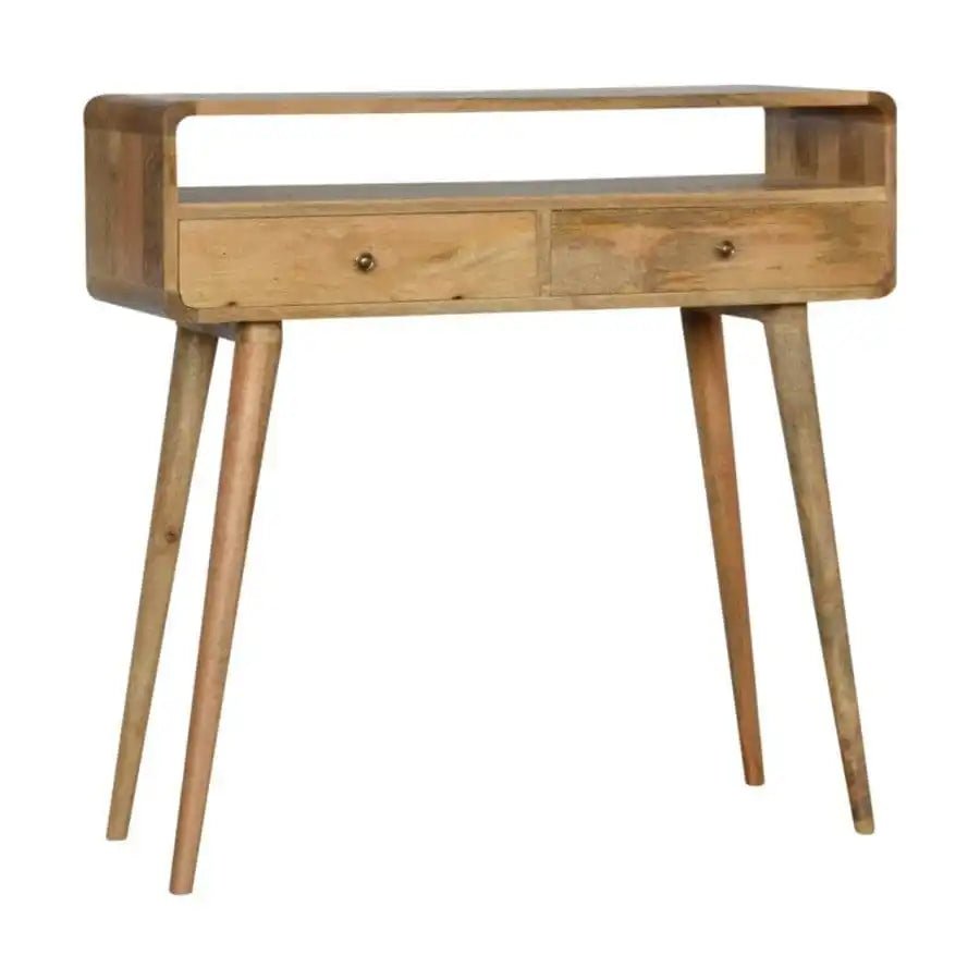 Open Slot Curved Oak - ish Console Table - Price Crash Furniture