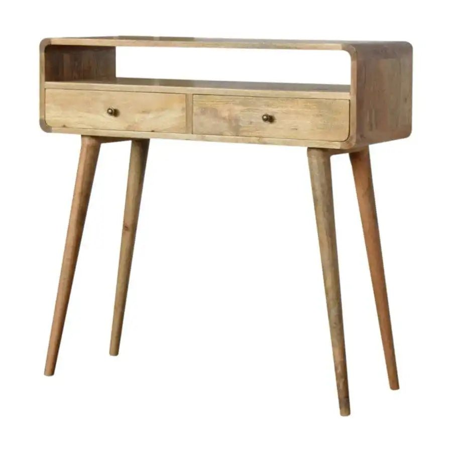 Open Slot Curved Oak - ish Console Table - Price Crash Furniture