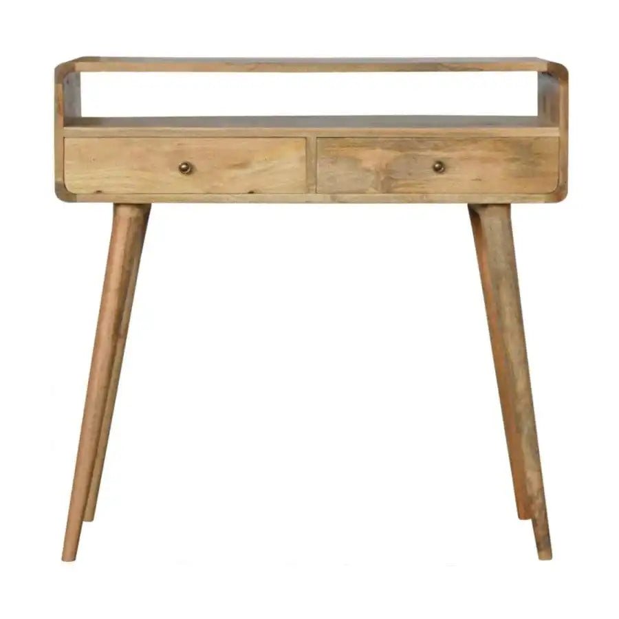 Open Slot Curved Oak - ish Console Table - Price Crash Furniture