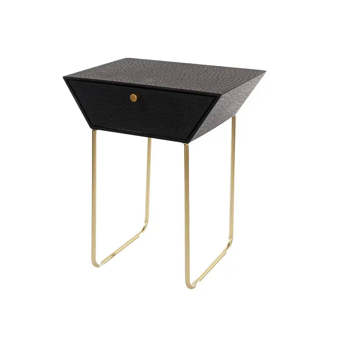 Options Apollo 1 drawer bedside cabinet, black body with black drawer, gold handle and gold legs - Price Crash Furniture