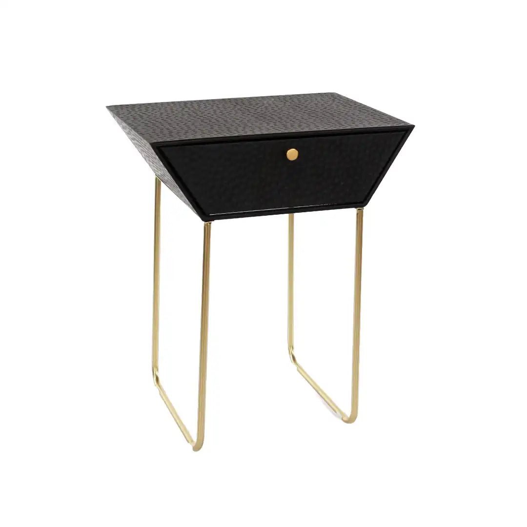 Options Apollo 1 drawer bedside cabinet, black body with black drawer, gold handle and gold legs - Price Crash Furniture