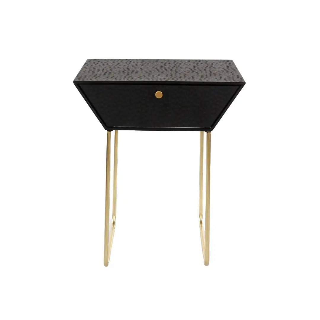 Options Apollo 1 drawer bedside cabinet, black body with black drawer, gold handle and gold legs - Price Crash Furniture