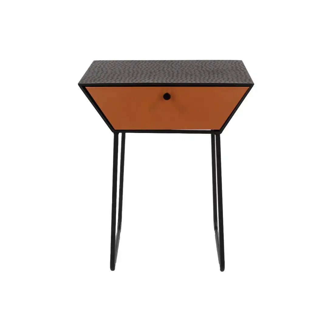 Options Apollo 1 drawer bedside cabinet, black body with copper drawer, black handle and gold legs - Price Crash Furniture