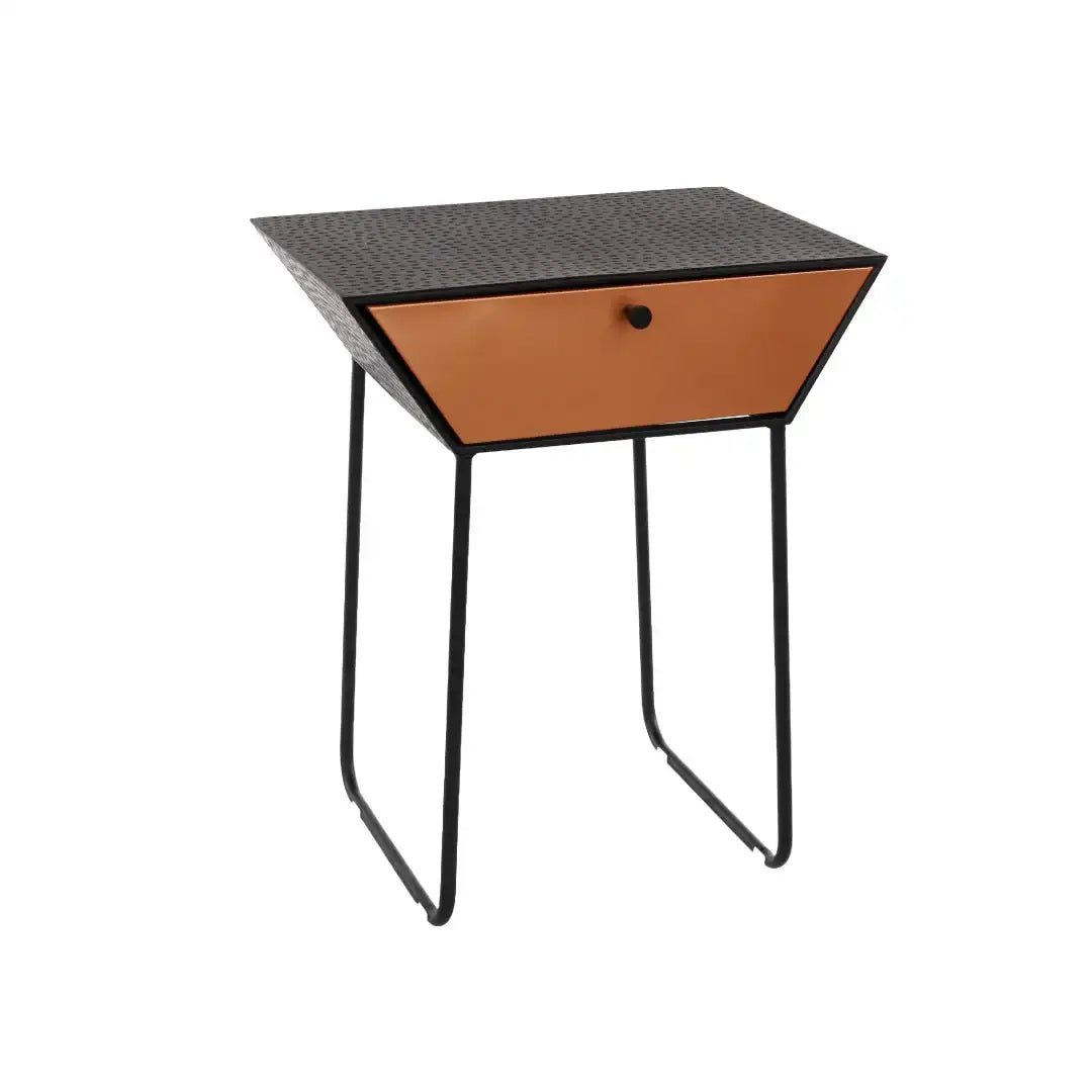 Options Apollo 1 drawer bedside cabinet, black body with copper drawer, black handle and gold legs - Price Crash Furniture