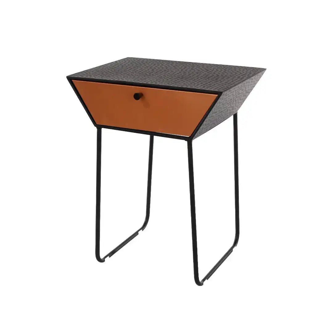 Options Apollo 1 drawer bedside cabinet, black body with copper drawer, black handle and gold legs - Price Crash Furniture