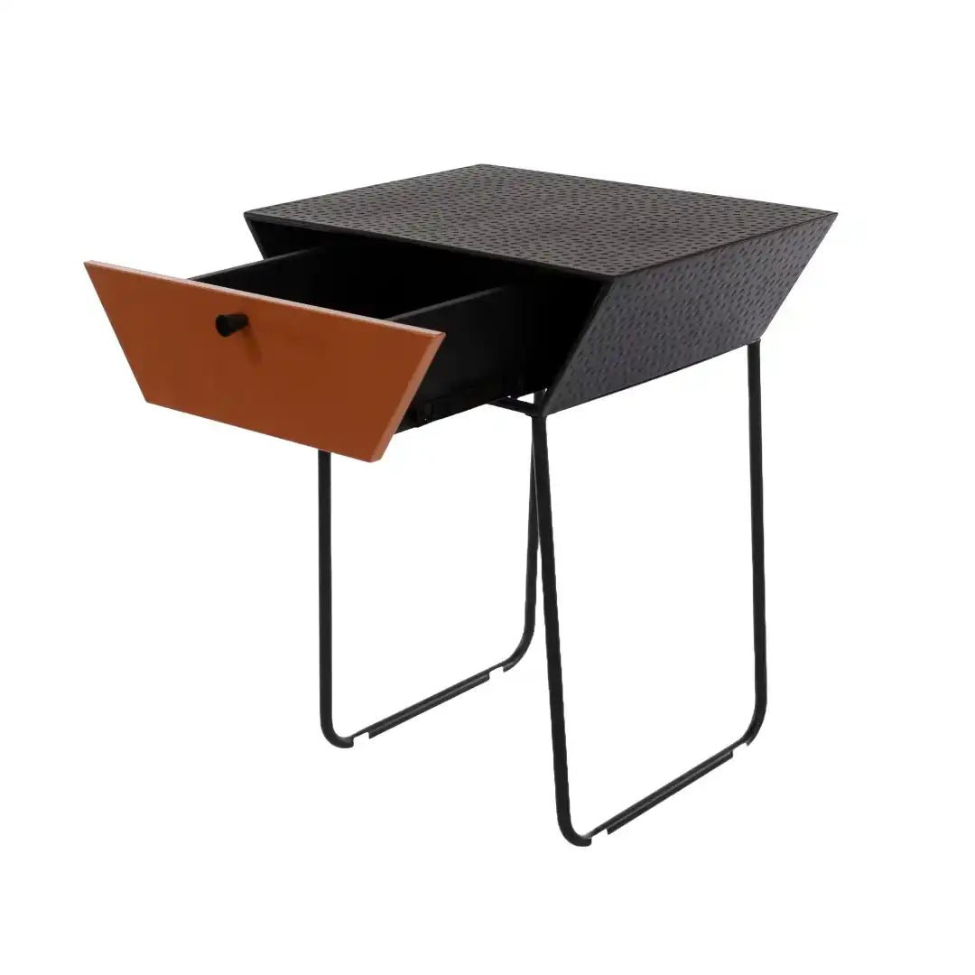 Options Apollo 1 drawer bedside cabinet, black body with copper drawer, black handle and gold legs - Price Crash Furniture