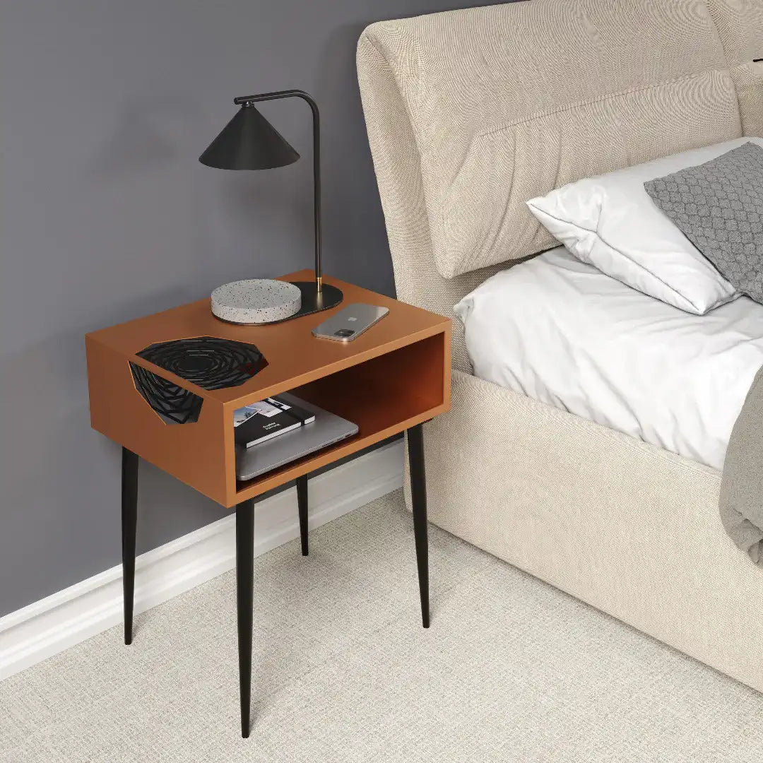 Options Galaxy 1 drawer bedside cabinet, copper body, black insrert and black legs - Price Crash Furniture