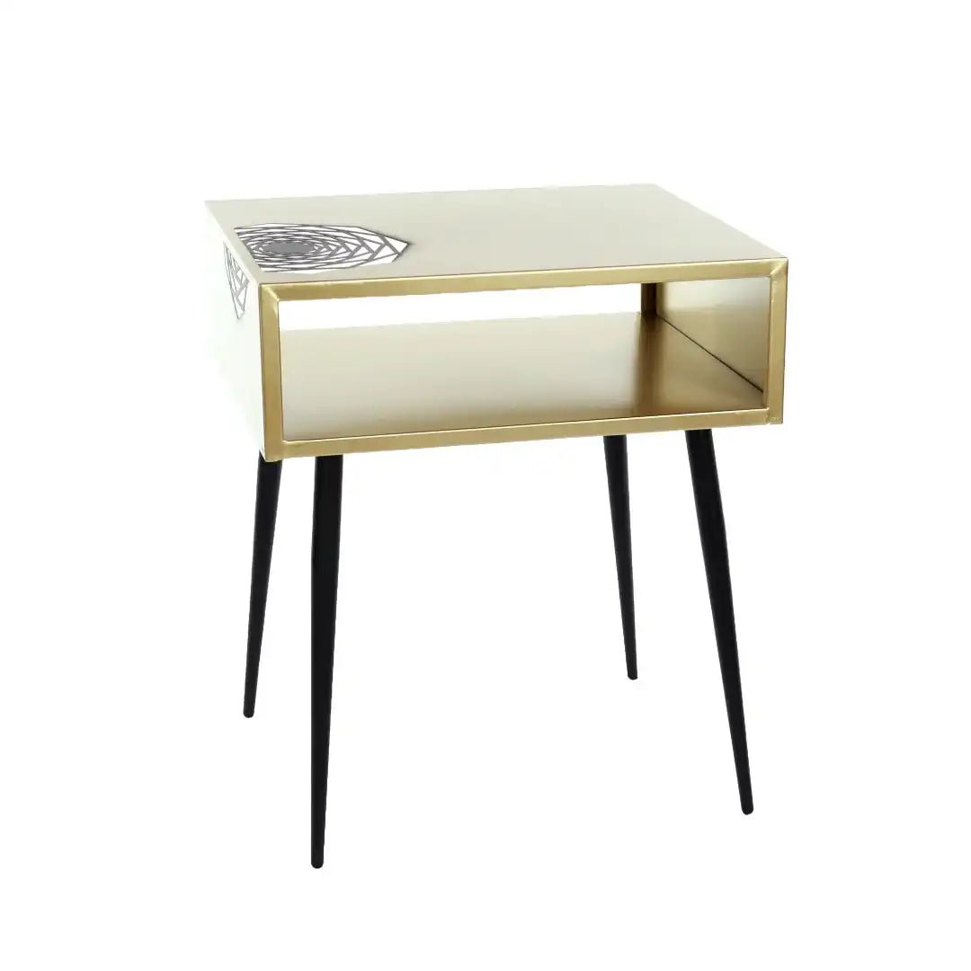 Options Galaxy 1 drawer bedside cabinet, gold body, black insert and black legs - Price Crash Furniture