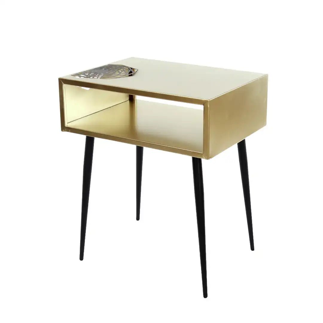 Options Galaxy 1 drawer bedside cabinet, gold body, black insert and black legs - Price Crash Furniture