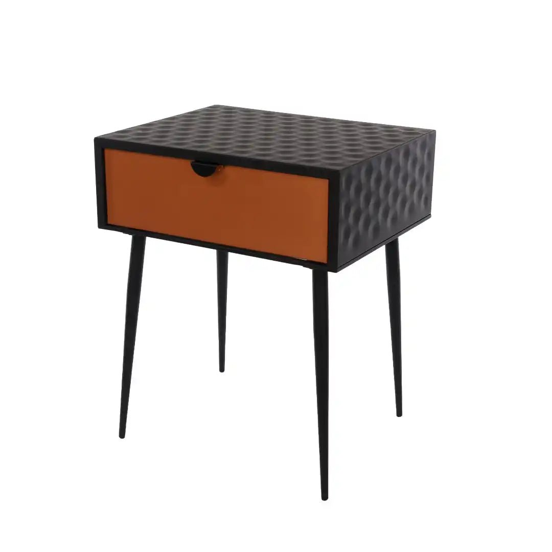 Options Jupiter metal 1 drawer bedside cabinet, black body with copper drawer, black handle and Black legs - Price Crash Furniture
