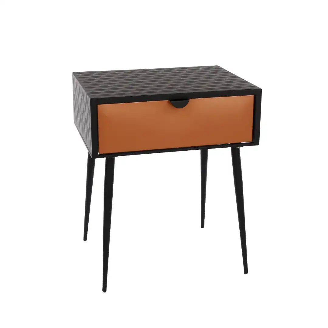 Options Jupiter metal 1 drawer bedside cabinet, black body with copper drawer, black handle and Black legs - Price Crash Furniture
