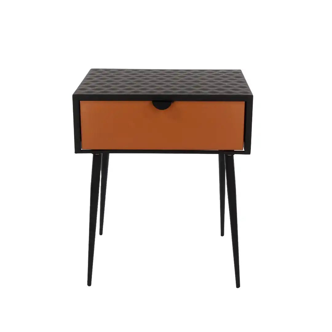 Options Jupiter metal 1 drawer bedside cabinet, black body with copper drawer, black handle and Black legs - Price Crash Furniture