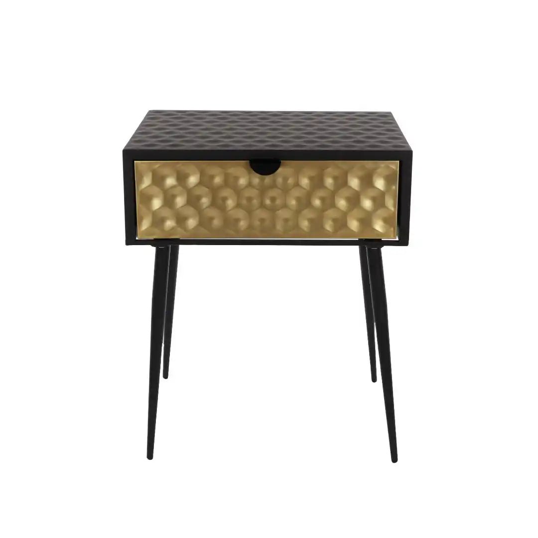 Options Jupiter metal 1 drawer bedside cabinet, gold drawer with black handle and legs - Price Crash Furniture