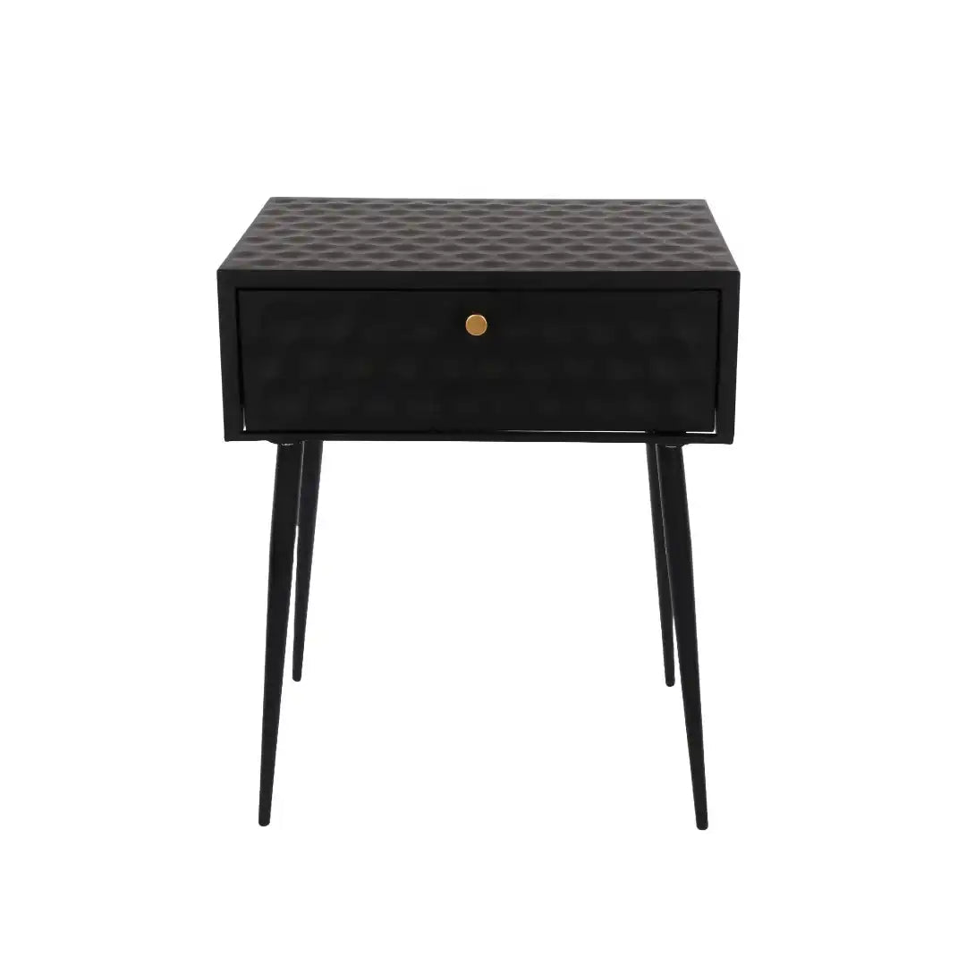 Options Saturn 1 drawer bedside cabinet, black body with black drawer, gold handle and Black legs - Price Crash Furniture