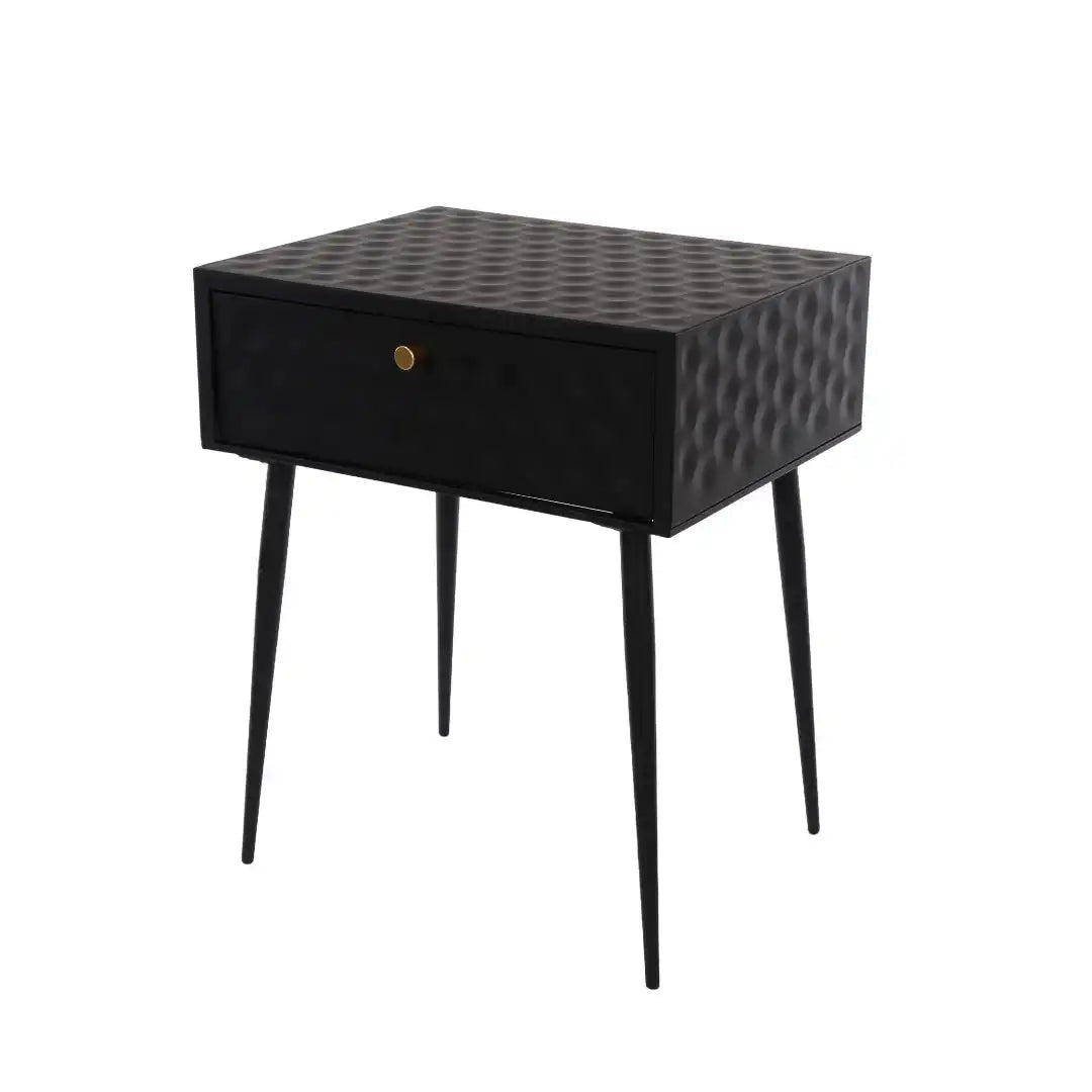 Options Saturn 1 drawer bedside cabinet, black body with black drawer, gold handle and Black legs - Price Crash Furniture