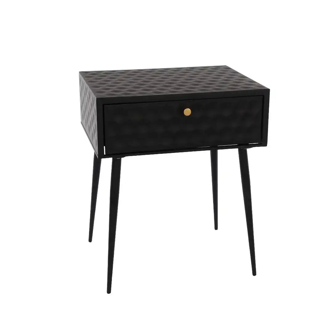 Options Saturn 1 drawer bedside cabinet, black body with black drawer, gold handle and Black legs - Price Crash Furniture