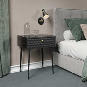 Options Saturn 1 drawer bedside cabinet, black body with black drawer, gold handle and Black legs - Price Crash Furniture