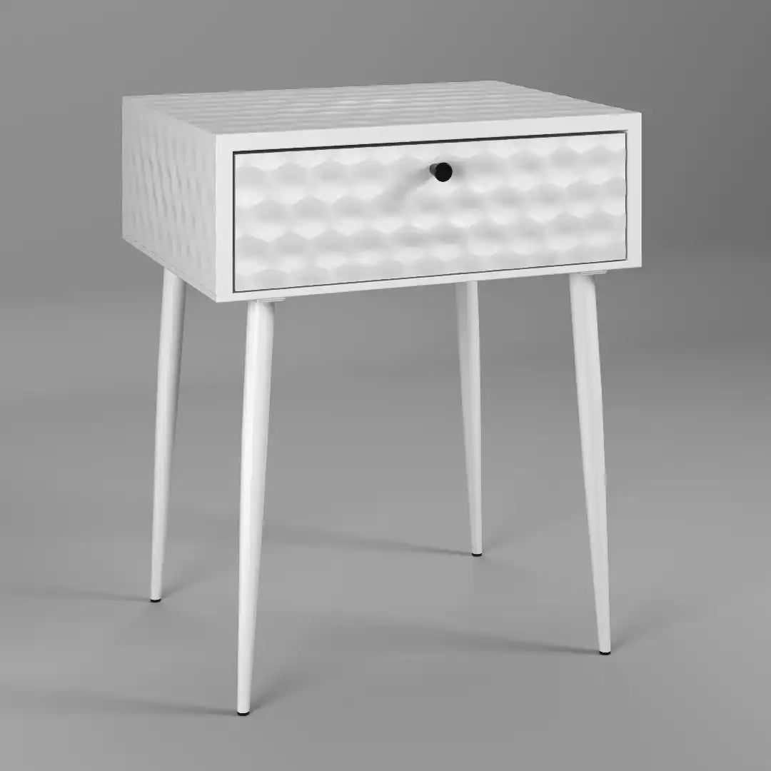 Options Saturn 1 drawer bedside cabinet, white body with White drawer, gold handle and Black legs - Price Crash Furniture