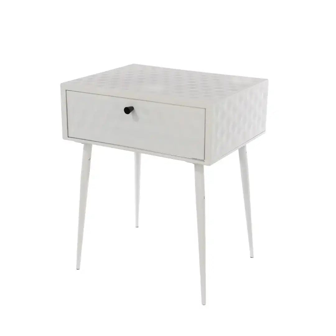Options Saturn 1 drawer bedside cabinet, white body with White drawer, gold handle and Black legs - Price Crash Furniture
