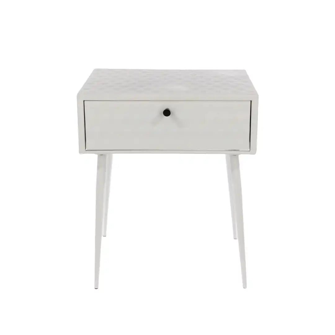 Options Saturn 1 drawer bedside cabinet, white body with White drawer, gold handle and Black legs - Price Crash Furniture