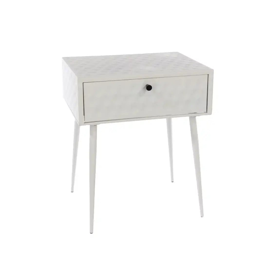 Options Saturn 1 drawer bedside cabinet, white body with White drawer, gold handle and Black legs - Price Crash Furniture