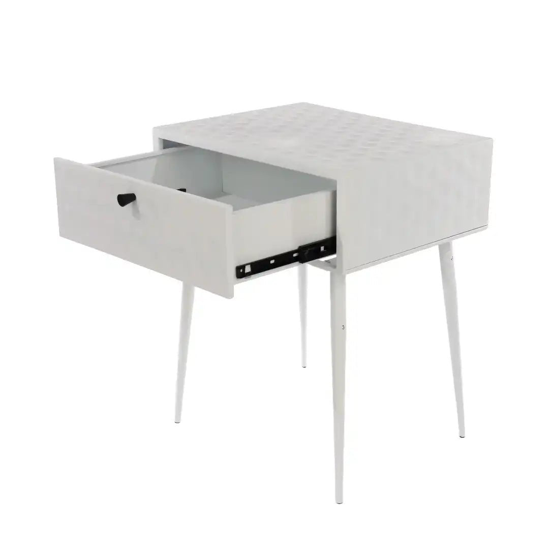Options Saturn 1 drawer bedside cabinet, white body with White drawer, gold handle and Black legs - Price Crash Furniture