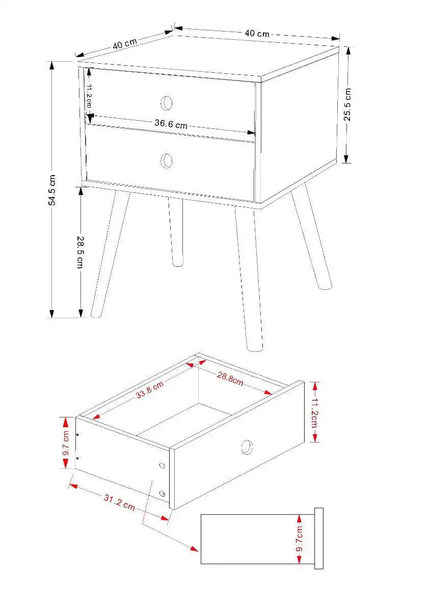 Options Scandia 2 drawer petite beside cabinet in Light Grey MDF with solid wooden legs - Price Crash Furniture