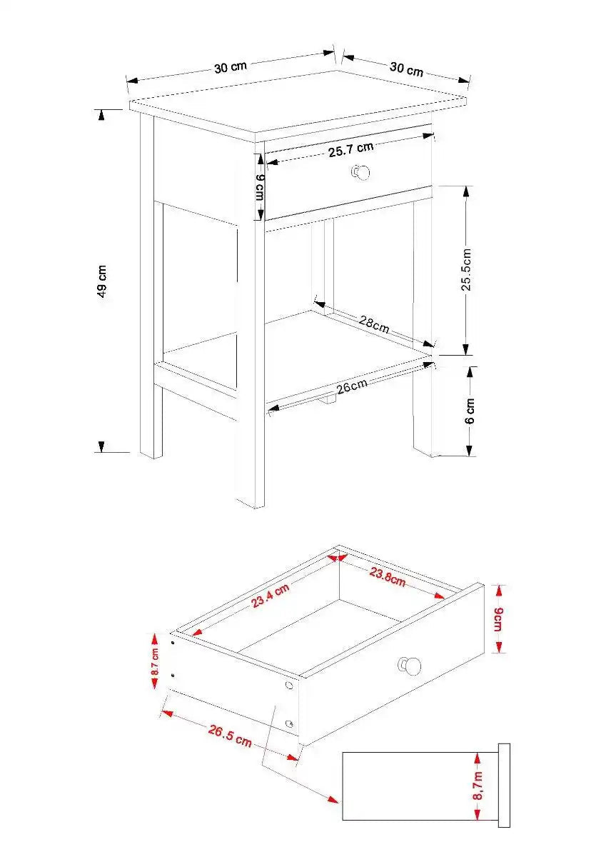 Options shaker 1 drawer petite bedside cabinet in Blue MDF with lower shelf - Price Crash Furniture