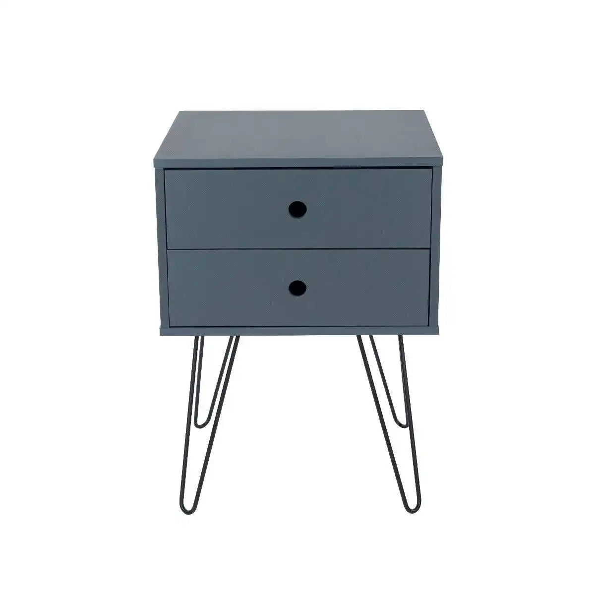 Options Telford, midnight blue & metal 2 drawer bedside cabinet - Price Crash Furniture