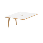 Oslo 1400mm B2B 2/4/6 Person Desk with White Top, Natural Wood Edge and White Frame - Price Crash Furniture