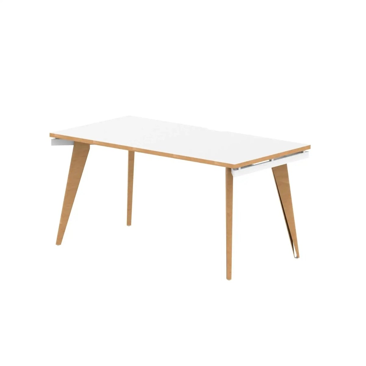 Oslo 1400mm Single Desk with White Top and Natural Wood Edge White Frame - Price Crash Furniture