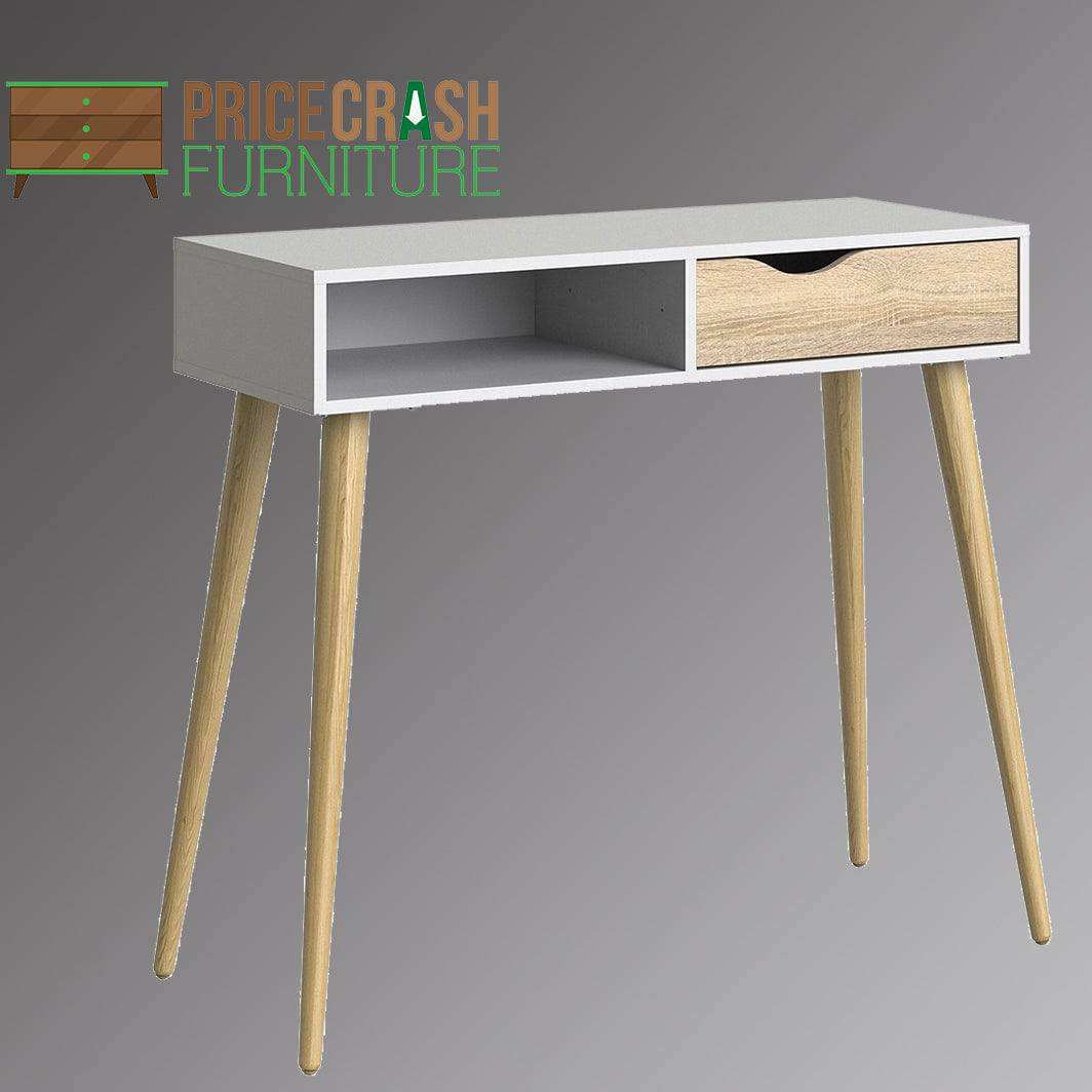 Oslo Console Table 1 Drawer 1 Shelf in White and Oak - Price Crash Furniture