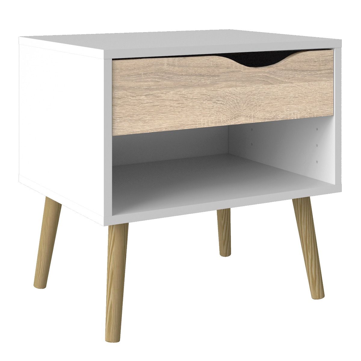 Oslo Package - Bedside 1 Drawer + Chest Of 5 Drawers (2+3) + Wardrobe 2 Doors 2 Drawers In White And Oak - Price Crash Furniture