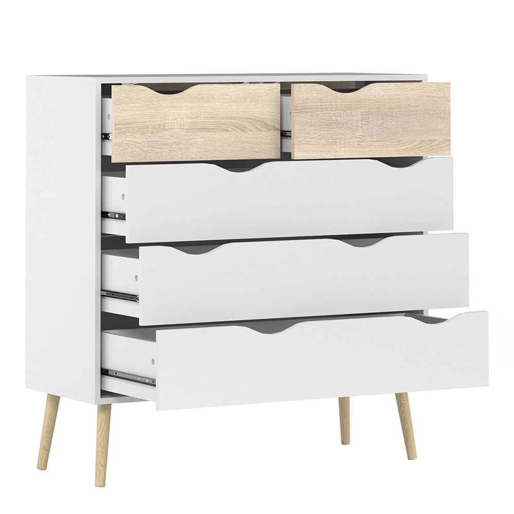 Oslo Package - Bedside 1 Drawer + Chest Of 5 Drawers (2+3) + Wardrobe 2 Doors 2 Drawers In White And Oak - Price Crash Furniture