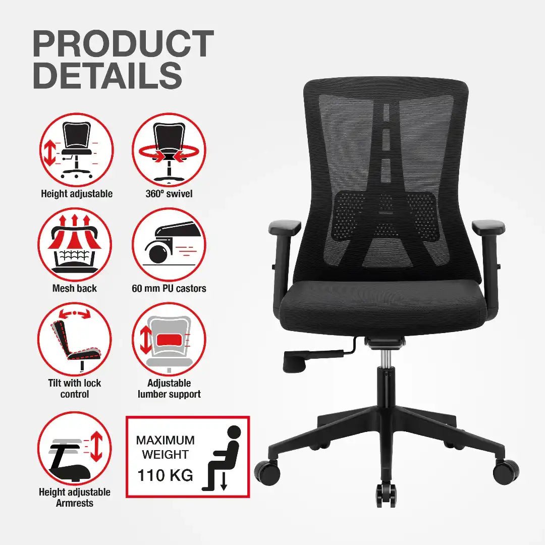 Oxford Office Chair - Black - Price Crash Furniture