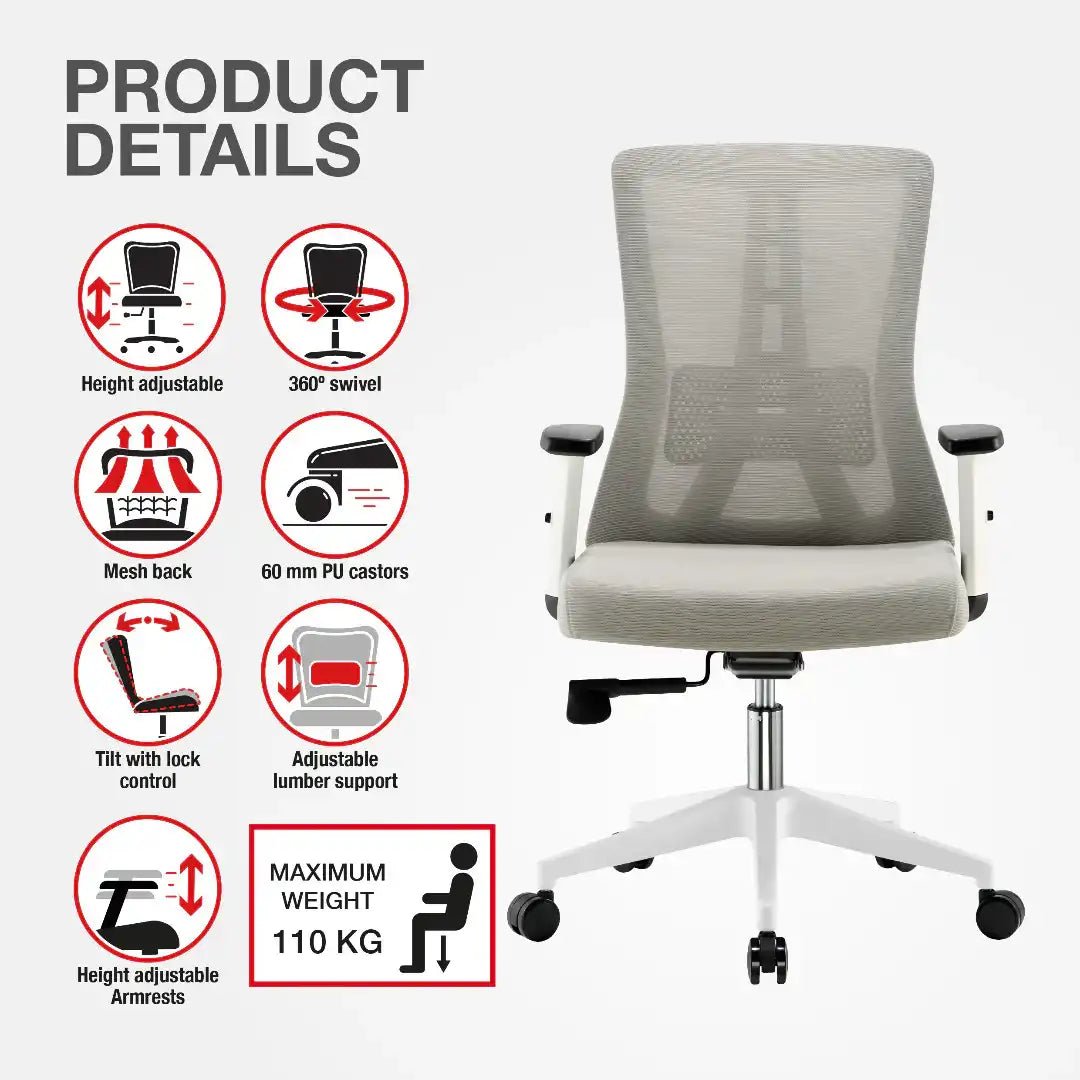 Oxford Office Chair - Grey - Price Crash Furniture