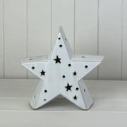 Large White Ceramic Star Ornament with LED