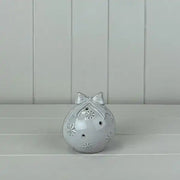 Glazed Ceramic Bauble with Bow Ornament with Textured Detail and LED (9.4cm)