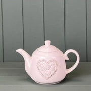 White Ceramic Teapot with Floral Heart Detail