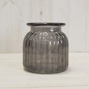 Smoky Grey Ribbed Vase D14.8cmx  H14.7cm