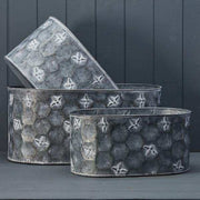 Set of Three Oval Bee Zinc Planters