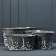 Set of Three Meadow Oval Zinc Planters